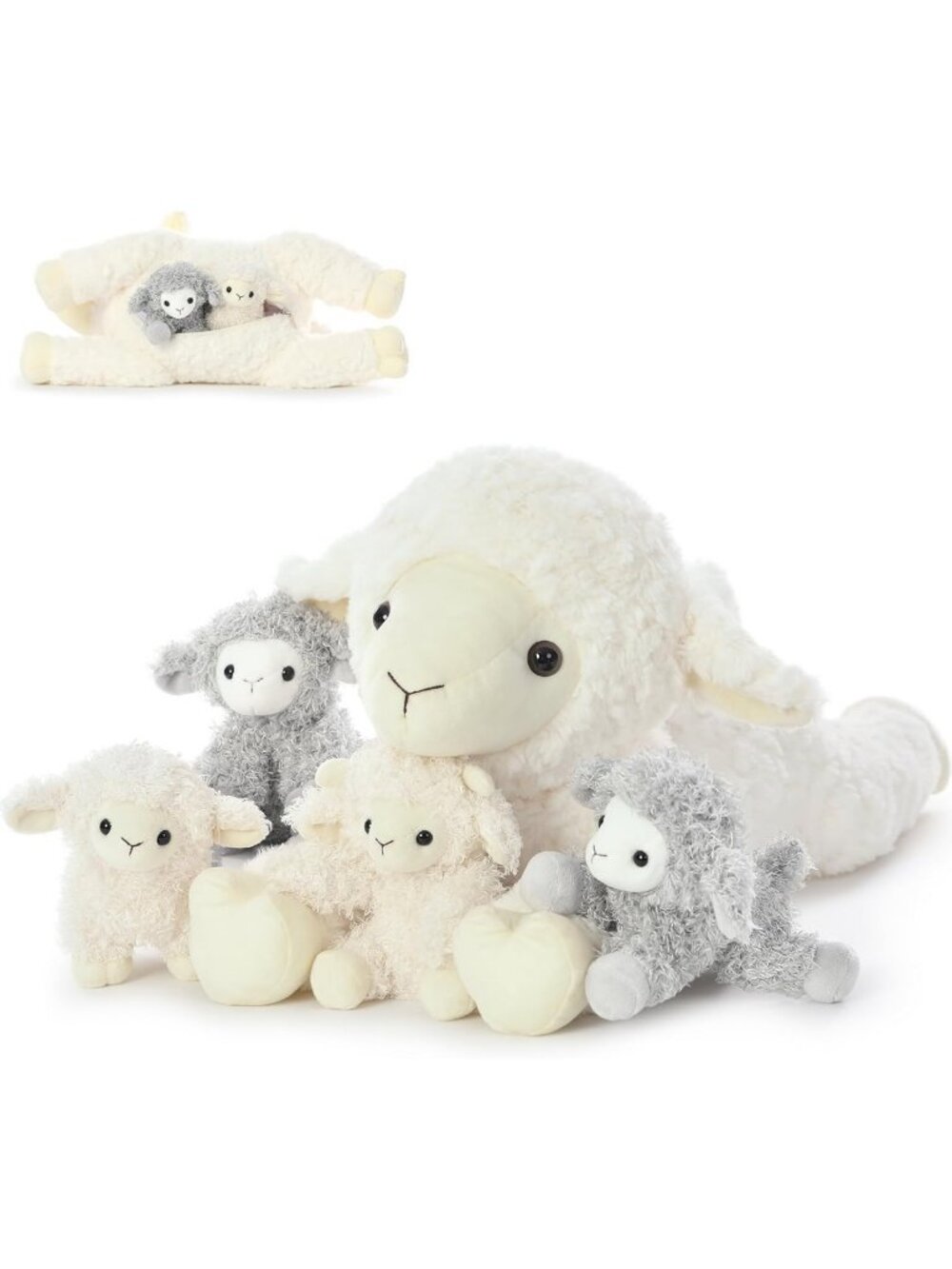 Adorable 5-Piece Lamb Stuffed Animal Set - 20" Mommy Lamb & 4 Baby Plush Toys